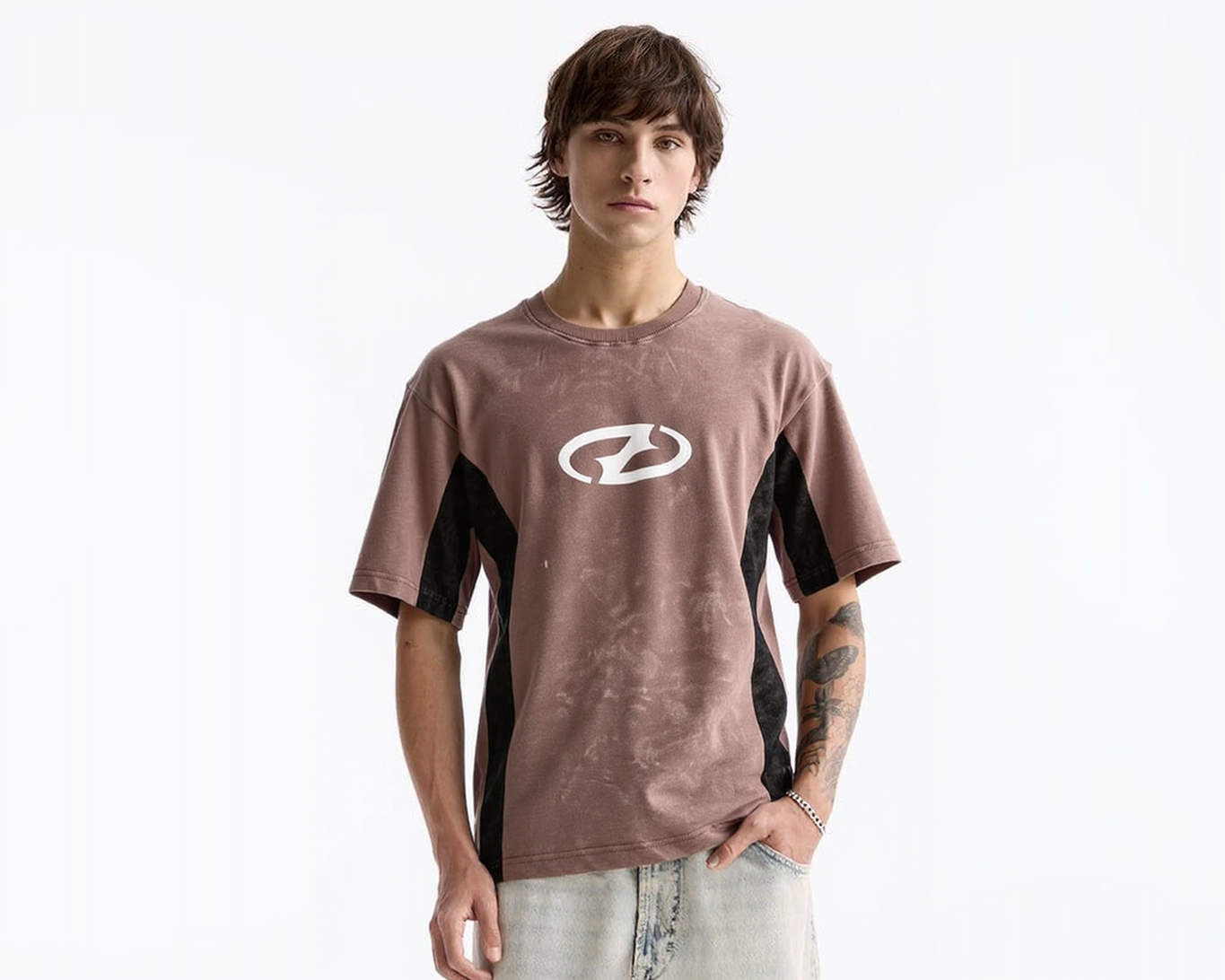KLYXO Drift Brown Acid Wash Oversized T-Shirt